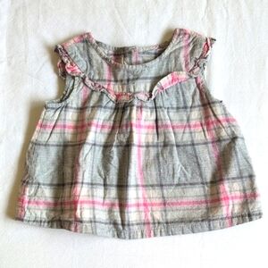 babyGap gray & pink plaid cotton flannel blouse with lining 2T toddler girls